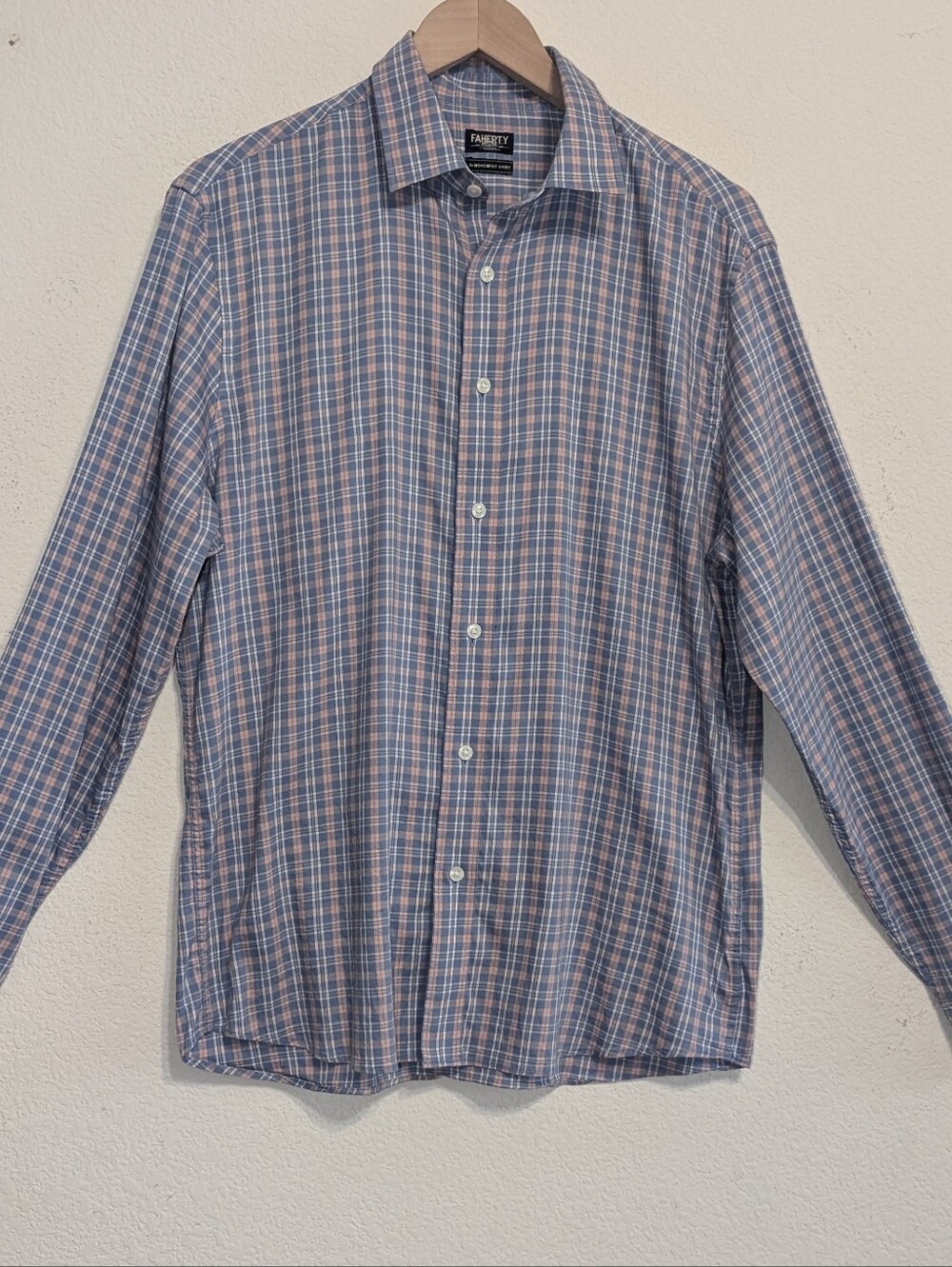 Faherty Reserve The Movement Shirt Men's Lg Blue Peach Plaid MWC0082